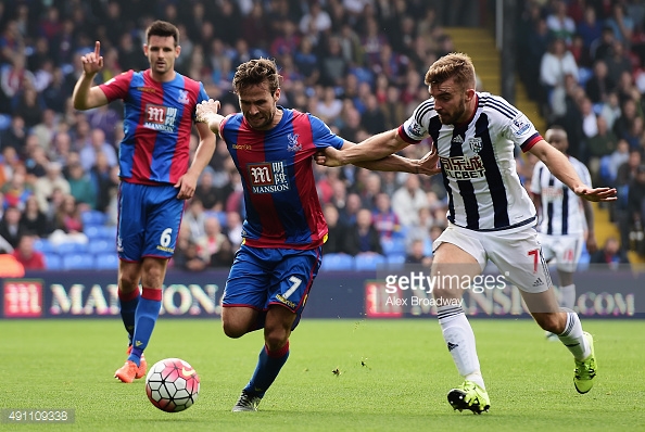(Image Courtesy of Getty Images) Palace's Yohan Cabaye battles West Brom's James Morrison